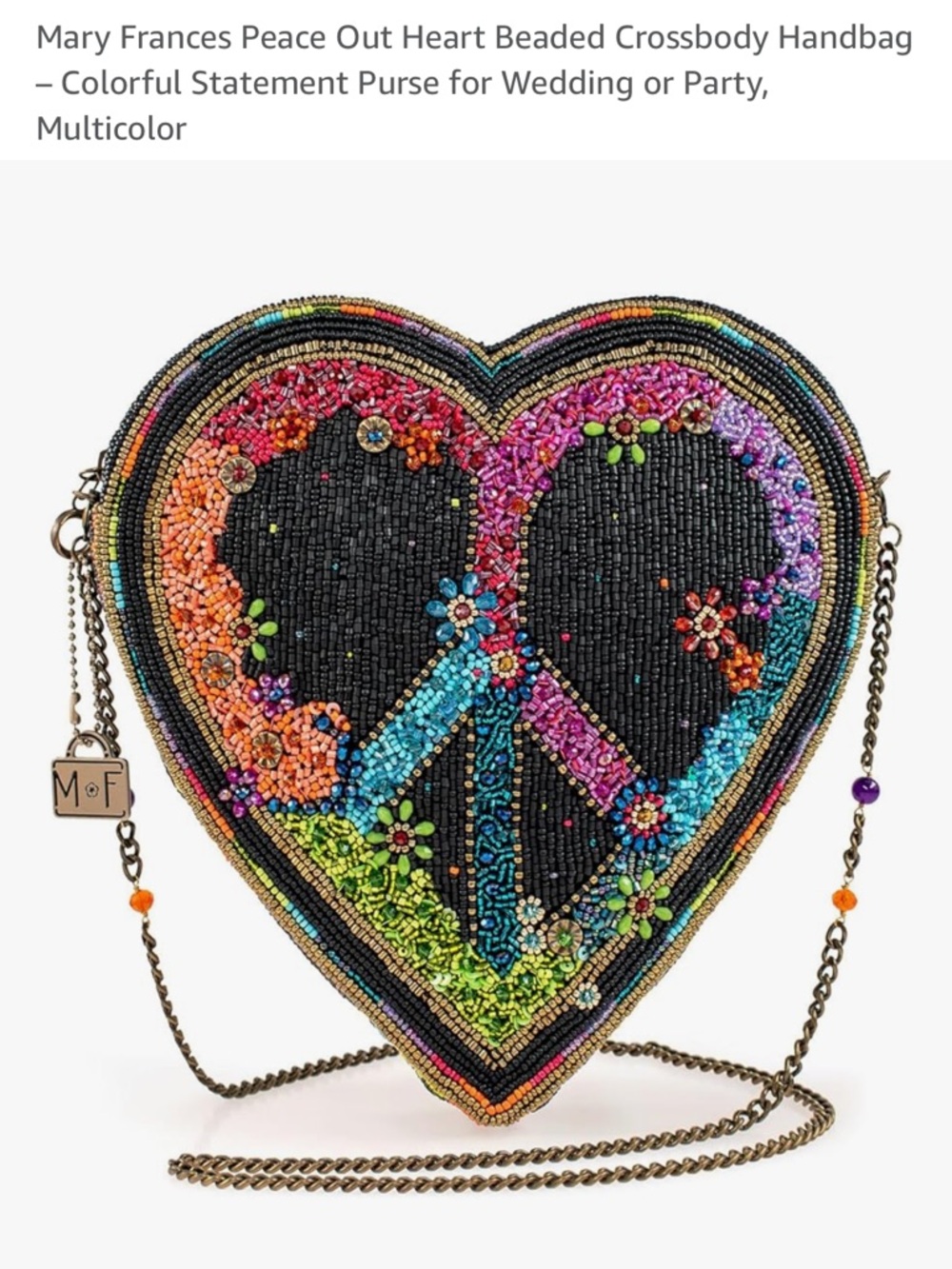 Mary Frances Black Multicolor Beaded Heart Peace Crossbody - Picture 3 of 6